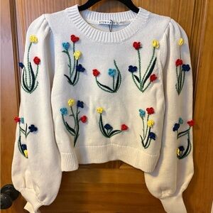 Alice + Olivia Wendell Floral Embroidered Sweater